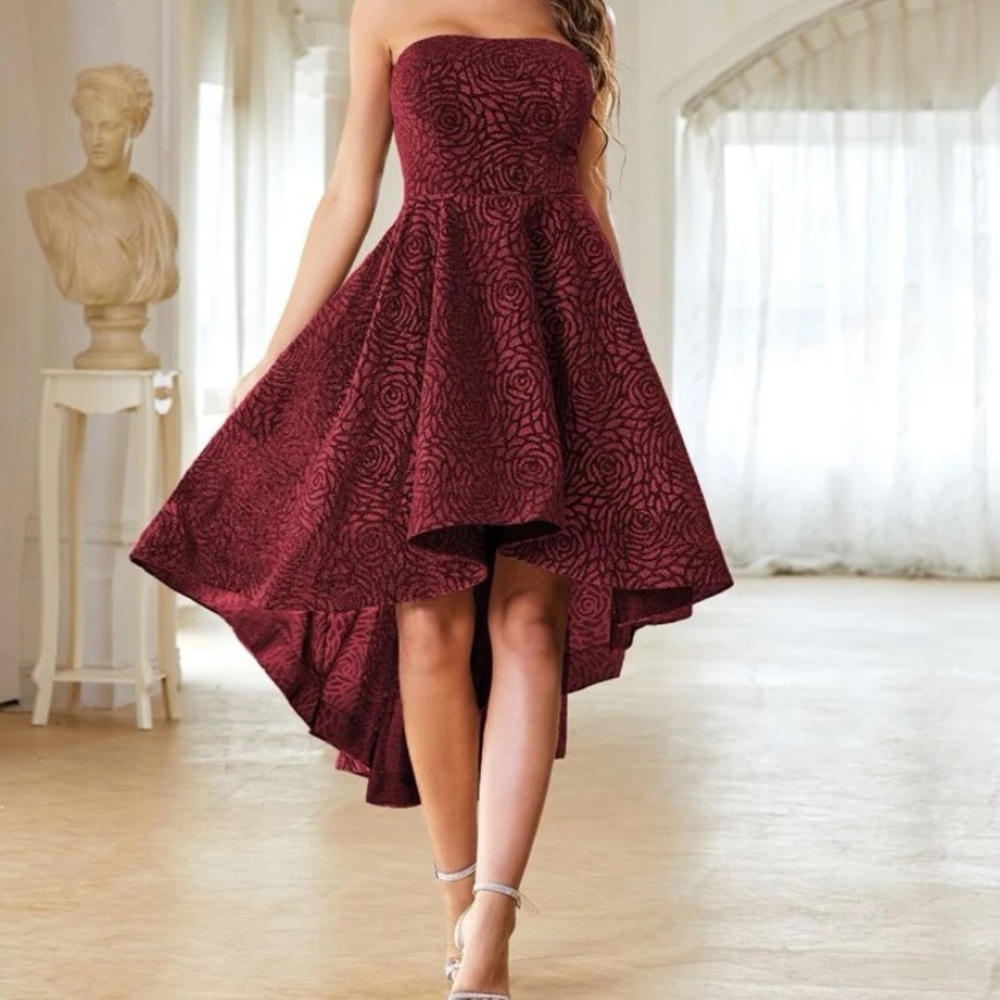 Zip Back High Low Hem Glitter Tube Prom Dress